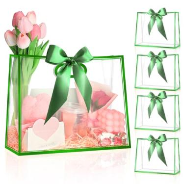 Imagem de YumiTrek Sacos de presente transparentes com alças, 15 peças grandes de plástico transparente para festa sacos de brindes a granel 30,5 x 25,4 x 12,7 cm, sacola reutilizável para casamento, chá de