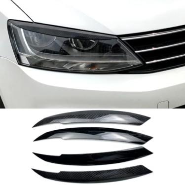 Imagem de Acabamento de estilo de carro compatível com Jetta MK6 Body Kit Head Light Lamp Pálpebras Sobrancelha Farol Decoração Acessórios de carro (Preto brilhante)