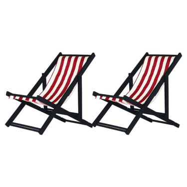 Imagem de Kit 2 Espreguiçadeiras Preguiçosa Dobrável sem Braço Black em Madeira Maciça com Tecido