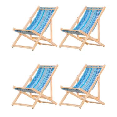 Imagem de Kit 4 Espreguiçadeiras Preguiçosa Dobrável sem Braço Madeira Maciça com Tecido Colorido
