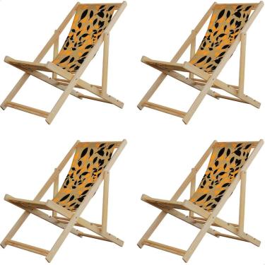 Imagem de Kit 4 Espreguiçadeiras Preguiçosa Dobrável sem Braço Madeira Maciça com Tecido Colorido