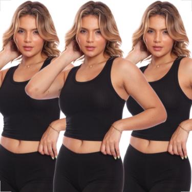 Imagem de Kit 3 Tops Fitness Nadador Feminino Lisa Blusa Básica-Feminino
