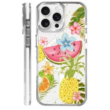 Imagem de CARLOCA Capa magnética para iPhone 15 Pro Max, fruta de verão vibrante moda compatível com carregamento sem fio MagSafe, capa protetora à prova de choque, branco transparente