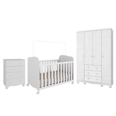 Imagem de Dormitório Infantil Júnior Guarda Roupa 4 Portas, Cômoda e Berço Uli - Móveis Peroba