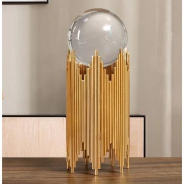 Imagem de Enfeite Globo de Cristal com Escultura de Metal - Decoração Elegante 22cm