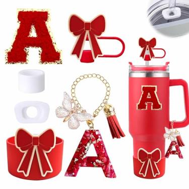 Imagem de Conjunto de acessórios de copo vermelho de 6 peças para copo Stanley Cup de 850 g 1,134 g com alça, incluindo tampa de cobertura de palha de silicone e bota de laço, tampa à prova de derramamento