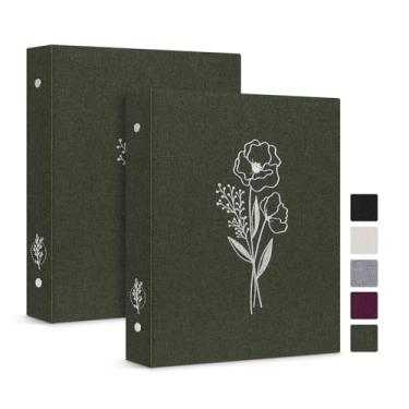 Imagem de Lanpn A5 6 fichário pequeno tamanho carta 2 pacotes, capa de linho anéis redondos de 1,9 cm comporta papel A5 para coleções de diário escolar de escritório em casa (Verde)