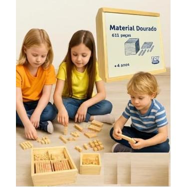 Imagem de Material Dourado Toy Trade - 611 Peças em Madeira Educativo Matemática Base 10 Aprendizado Escolar
