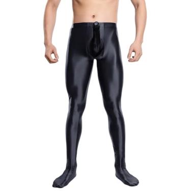 Imagem de SEAUR Meia-calça masculina brilhante sem virilha calça de pé brilhante com suporte elástico meia-calça M preta