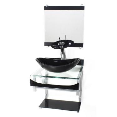 Imagem de Gabinete Vidro 40Cm Banheiro Curvado Duplo Pc Cuba Oval