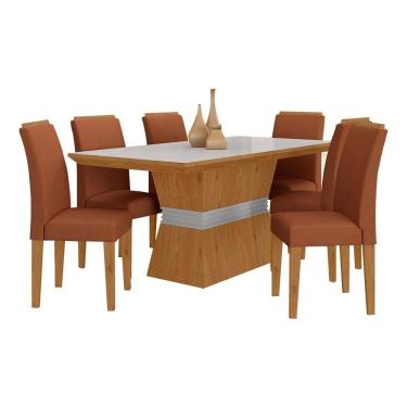 Imagem de Mesa De Jantar 6 Cadeiras Gênova Cina/off Wh/terrac - Móveis Arapongas