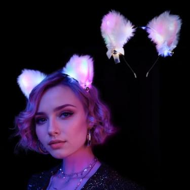 Imagem de YBHOMINE Cute Light Up Furry Fox Cat Bunny Ears Headband, for Cosplay Costume Party Night Clubs, Raves, and Halloween (FoxA)