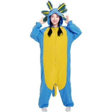 Imagem de LandRosy Pijamas de dormir unissex para adultos, macacão de pelúcia de Halloween, Salamandra azul, M