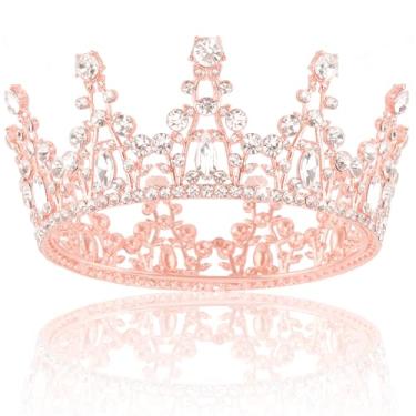 Imagem de FASOTY Mini coroa de ouro rosa topo de bolo para buquês tiara de strass para meninas tiara de aniversário decoração de bolo para festa de aniversário de casamento