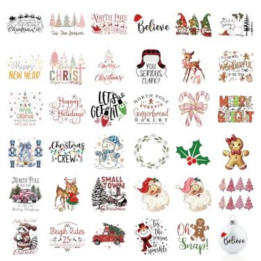 Imagem de Decalques de palavras de Natal adesivos para artesanato vinil enfeite de Natal decalques transferência UV DTF ornamentos de cristo para tapetes bola frascos de vidro copos de batalha decoração de