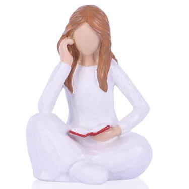 Imagem de Presente decorativo para amantes de livros de estátua de leitura, branco feminino, adequado para leitores, estudantes, professores e amantes de livros para decorar estantes de livros, mesas de café e