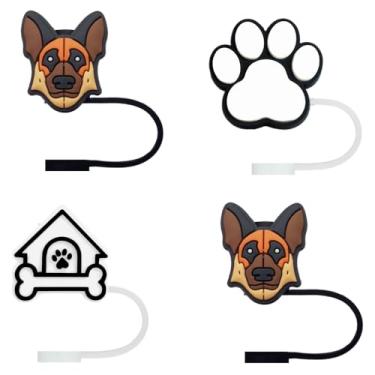 Imagem de STRACOUPI Tampa de palha de silicone pastor alemão para copos Stanley, acessório decorativo reutilizável, pacote com 4