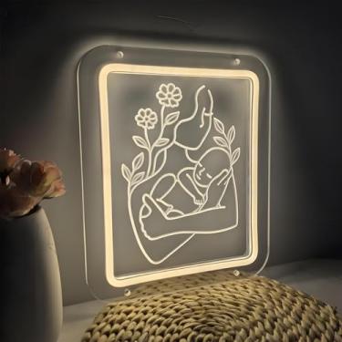 Imagem de Placa neon para mãe abraçando bebê, luz de parede LED para berçário, sala de amamentação, presente para a mamãe, dia das mães ou decoração de chá de bebê