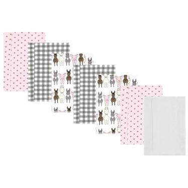 Imagem de Luvable Friends Hudson Baby Conjunto de 7 panos de flanela para arrotos, Barn Pals Pink, 14x20 inches