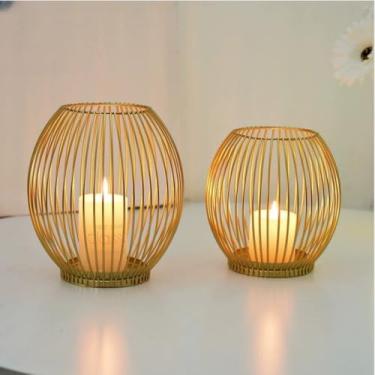 Imagem de Castiçais colunares de metal, decorações de lanterna de ferro, castiçais de mesa de arame preto, castiçais de metal para lareira estilo country, castiçais de terraço pequeno ao ar livre (conjunto um)