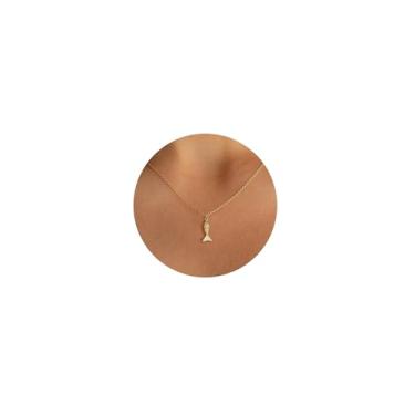 Imagem de HANLI Colar de ouro feminino - banhado a ouro 14K delicado dragão cobra peixe abelha cavalo elefante tartaruga gato libélula pingente feminino CZ Nekclaces moda verão simples, Cobre, Sem Pedra