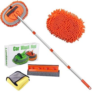 Imagem de LumiMokki Kit de esfregão de lavagem de carro de 157 cm - esfregão de limpeza de carro com haste de aço inoxidável de cabo longo para trailers, SUVs, caminhões e ônibus (laranja)