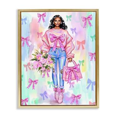 Imagem de Stupell Industries Ilustração de moda de fita feminina emoldurada dourada design de arte de parede em tela flutuante por Jess Stempel, 78 x 63 cm