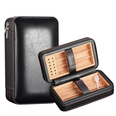 Imagem de ZzleoyuUUs-12 Caixa de charutos Galiner de couro para charutos caixa de viagem portátil de madeira de cedro para charutos 4 suportes caixa de charutos com umidificador higrômetro caixa de presente