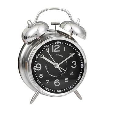 Imagem de Despertador, luz noturna, despertador com sino duplo, armação de metal, bateria opera em voz alta, mesa despertador, despertador para quartos, cabeceira, despertador analógico (preto)