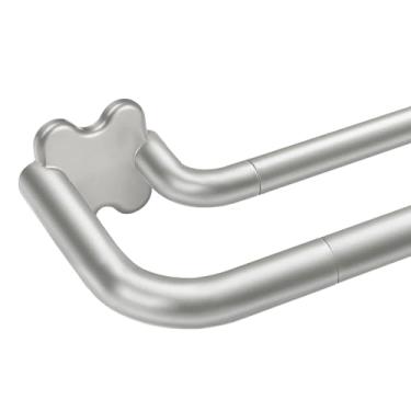 Imagem de Hastes de cortina duplas prateadas antigas de 122 a 213 cm, varão de cortina blackout USFOOK para janelas, varão de cortina escurecimento de ambiente de 16/20 cm, 82 a 86 polegadas