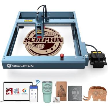 Imagem de SCULPFUN SF-A9 20W Gravadora a Laser, Cortador a Laser Assistido por Ar, Potência de Saída de 20W, Gravação de Alta Velocidade de 36000 mm/min, APP de Gravação Fora da Linha, para Madeira, Metal