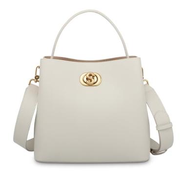 Imagem de SADI Bolsa feminina de couro legítimo, bolsas transversais de luxo, bolsas femininas com alça larga ajustável, Branco, Tendência