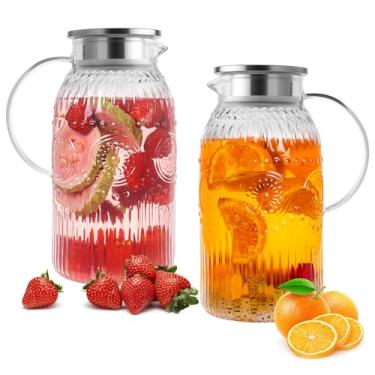 Imagem de Bandesun Jarra de vidro com tampa, 2 litros, 2 litros, jarra de água vintage, garrafa de água de vidro para bebida fria, café, limonada, chá gelado, bebidas, jarro resistente ao calor