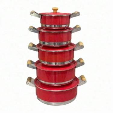 Imagem de JOGO PANELA ALUMINIO ROSA PRETO OU VERMELHO ALÇA DE MADEIRA POMEL PEGADOR DE MADEIRA (Prata, 14 A 16)