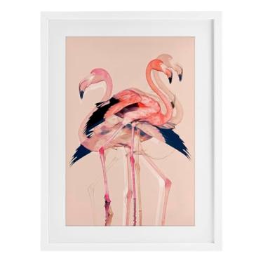 Imagem de Stupell Industries Impressão emoldurada branca sobreposta de flamingos rosa sob o vidro design por 1x, 23 x 17
