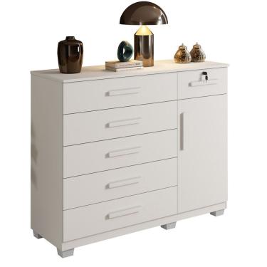 Imagem de Cômoda Milano 6 Gavetas 1 Porta 1 Prateleira Com Sapateira Branco