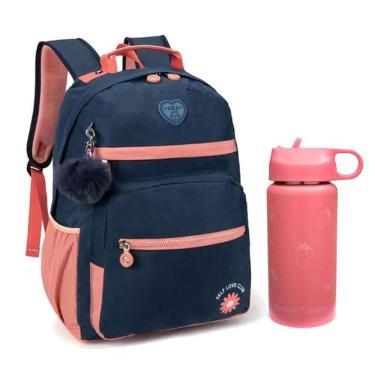 Imagem de Kit Mochila Escolar Infantil Kk24m14ar E Garrafa De água 97827 500ml Rosa - Kika