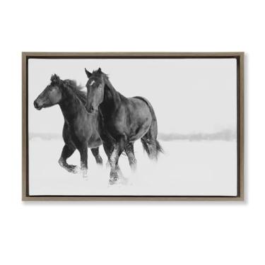 Imagem de Stupell Industries Arte de parede em tela flutuante marrom com cavalos de inverno galopantes por Amy Carroll, 43 x 63 cm
