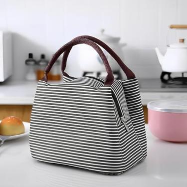 Imagem de Bolsa Térmica Organizadora Listrada em Poliéster de Mão Para Marmita Azul Escuro