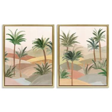 Imagem de Stupell Industries Conjunto de tela flutuante com moldura dourada Exotic Desert Oasis 2 peças por Ian C., 80 x 63 cm