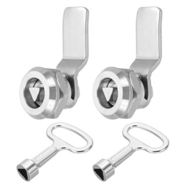 Imagem de PATIKIL Fechaduras tubulares, 2 peças, cilindro de 18 mm, trava triangular de aço inoxidável 304 com chaves para painel de 24 mm (0,94") de espessura para gavetas de armários elétricos, prata