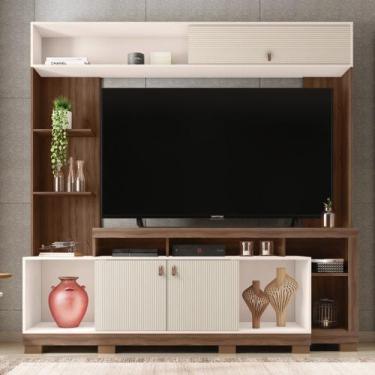 Imagem de Home Theater Ripado Luvia para TV até 65 2 Portas e Nichos MDP Nogueir