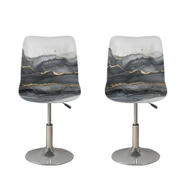 Imagem de Psesaysky Capas de banco de bar de mármore preto com almofada traseira para balcão, conjunto de 2 protetores de cadeira à prova d'água, altura média e baixa, fácil de instalar