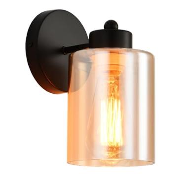 Imagem de KENMI Arandelas de metal com sombra de vidro transparente, arandela de parede preta fosca para banheiro, luminárias pretas foscas para banheiro, luminárias de parede modernas