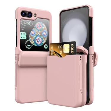 Imagem de Dobradiça completa de plástico com suporte para cartão, capa de telefone para samsung galaxy z flip 6 5 4 3 flip6 flip5 flip4 flip3 5g capa, rosa, para galaxy z flip6