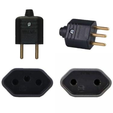 Imagem de 5 Plug  Macho 5 Tomada Femea 2 Pinos 10a + 5 Plug Macho 5 Tomada Femea