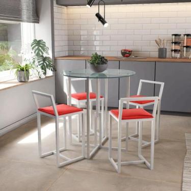 Imagem de Conjunto Mesa Redonda Vidro 4 Cadeiras Pequena Estofado Industrial Whi