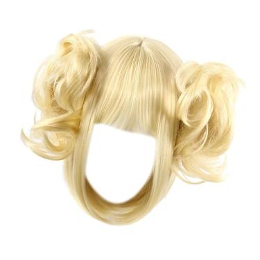 Imagem de Ysyqkn Peruca de cosplay de fibra sintética, peruca de cabelo macio com coques, de cosplay de anime para performance em palco, baile de máscaras,