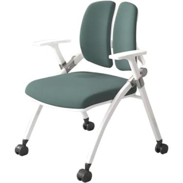 Imagem de Cadeira Cadeira De Escritório Com Rodas Cadeira De Estudo Ergonômica Com Encosto Duplo, Cadeira Portátil Com Rodas, Cadeira De Treinamento Confortável Para Sala De Conferência, Green B, 53*58*86cm