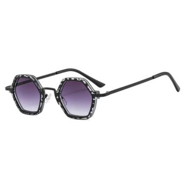 Imagem de Óculos de sol retrô hexagonal masculino, óculos punk para mulheres, óculos de sol poligonais degradê UV400 (cinza padrão)